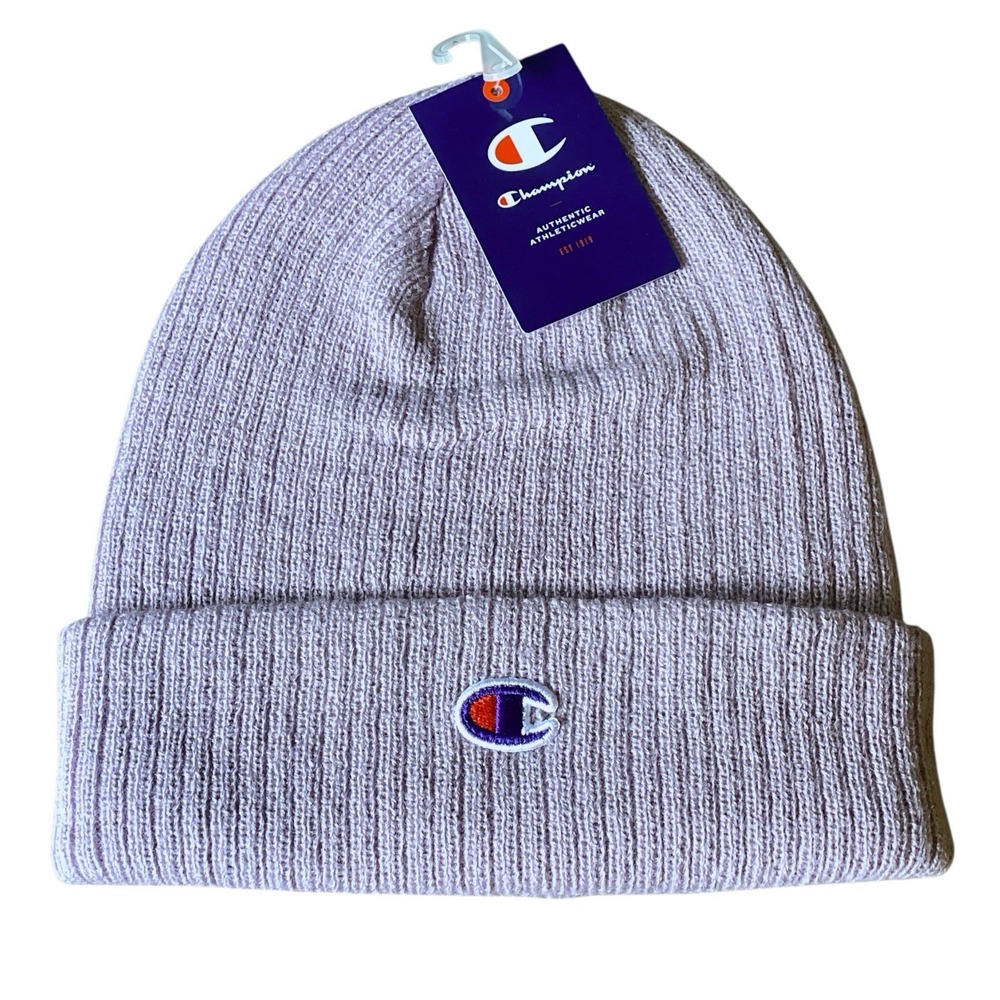 Champion Ribbed Cuff Patch Logo Beanie One‎ Size Lavender New With Tag